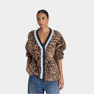 lot 10426 image: KBB by KAHLANA Womens The Slouchy Cardigan - Tan Leopard M