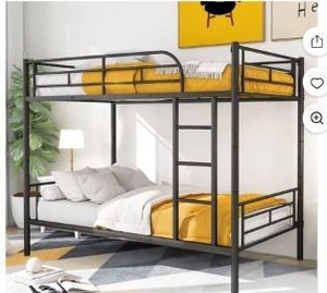 lot 15417 image: Twin over Twin Metal Bunk Bed with Ladder - Retail $190