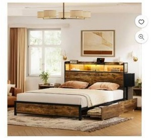 lot 15418 image: Modern Storage Platform Quern Bed Frame with LED Lighting - Retail $180