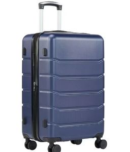 lot 6202 image: edx 28 Inch Hardside Expandable Luggage with Spinner Wheels, Checked-Large Lightweight Expandable Rolling Luggage with TSA Lock, Blue (Dent-See Pics) - Retail $60