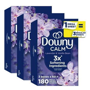 lot 6218 image: Downy Infusions Calm Mega Fabric Softener Dryer Sheets Lavender and Vanilla Bean Scent  180 Count