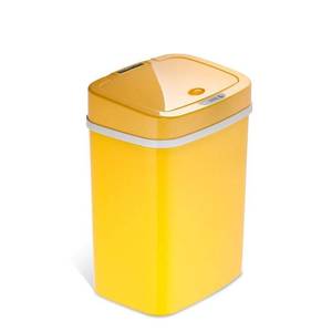 lot 6223 image: Nine Stars 3.2 Gallon Trash Can Plastic Touchless Bathroom Trash Can  Yellow