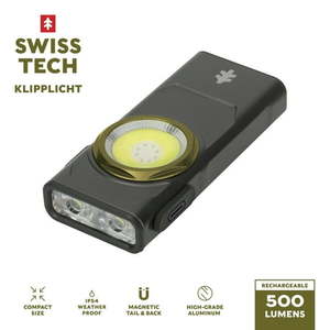 lot 6230 image: Swiss Tech Rechargeable 500 Lumen EDC Clip Flashlight  Spot and Flood Magnetic Work Light Grey