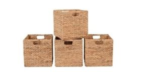 lot 6236 image: 11.8 Inch Natural Water Hyacinth Foldable Cube Baskets, Set of 4