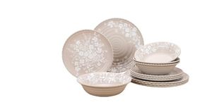 lot 6252 image: The Pioneer Woman Daisy 12-Piece Bamboo Melamine Dinnerware Set, Beige
