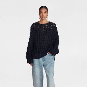 lot 7273 image: KBB by KAHLANA Womens Pullover Sweater The Chunky Knit Crew - Navy Blue S - Retail $60