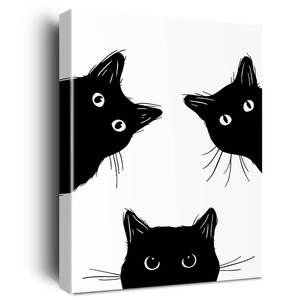 lot 7280 image: NISTOMISU Black Cat Wall Art Canvas Print, The Funny Peeping Cat Picture, (Size 11.5x15x1pcs)