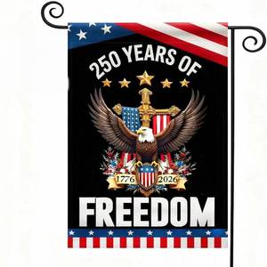 lot 7329 image: America 250 Years Garden Flag, 250th Anniversary USA Double-Sided Cotton Linen Flags with Eagle Design,1776-2026 No Kings of Freedom