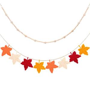 lot 10467 image: 3 Count of Vitalcozy 2 Pcs 6.6 ft Thanksgiving Garland Decorations Crochet Maple Leaf and Wooden Beads Banner