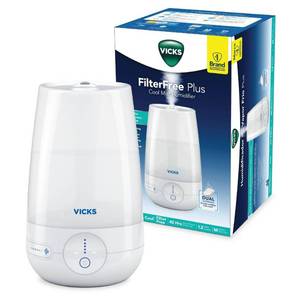 lot 15457 image: Vicks Filter Free Plus Cool Mist Ultrasonic Humidifier - 1.2gal - Retail $72