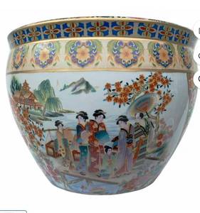 lot 15466 image: Chinese Porcelain Fishbowl Planter with Garden Scene - Retail $233