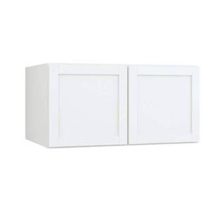 lot 15476 image: Courtland 36 in. W x 24 in. D x 18 in. H Assembled Shaker Wall Bridge Kitchen Cabinet in Polar White - Retail $194