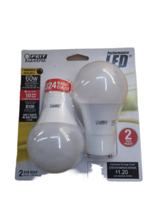 lot 15491 image: BOX  4 TWO PACKS Feit GU24 A19 2 PIN LED Dimmable 800 Lumens 10W60W Equivalent pack of 8
