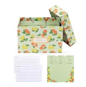 lot 16848 image: Rileys & Co Citrus Recipe Box - 6x4 Inch Cards, Includes 50 Recipe Cards and 15 Dividers