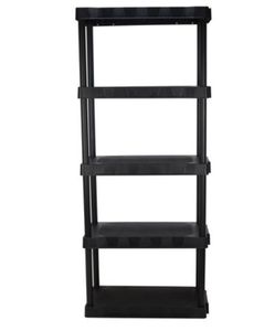lot 16853 image: Hyper Tough 5-Tier Black Plastic Shelf Unit  68.8 H X 30 W X 13.88 D  350 Lb Capacity - Retail $40