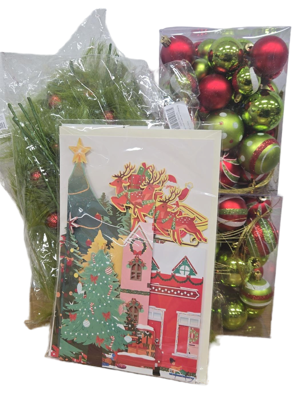 lot 10031 image: Christmas Decorations Bundle - Ornaments, Decor, and Card