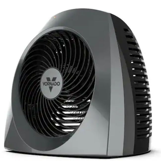 lot 16762 image: VH240 1500-Watt Gray Indoor Electric Fan Space Heater with Adjustable Thermostat , 3-Heat Settings, Safety Features - Retail $80