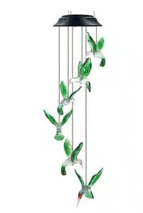 lot 6278 image: 25 in. Solar Hummingbird Chimes Colorful Light Show for Garden Unique Gift Decoration with Hanging Hook - Retail $72
