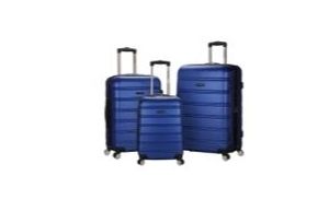 lot 6283 image: Rockland Melbourne 3-Piece Hardside Spinner Luggage Set, Blue - Retail $130