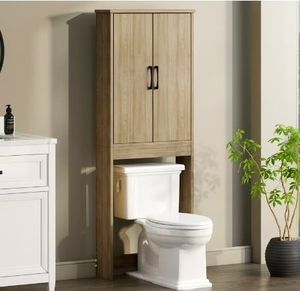lot 6287 image: Mainstays Ardent Over-the-Toilet Bathroom Storage Cabinet, Euro Oak - Retail $60