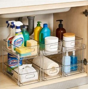 lot 6326 image: 2 Tier Under Sink Organizer, 3 Pack Bathroom Storage Organizer, Stackable Sliding Storage Shelves, Pull-Out Cabinet Organizer for Kitchen &amp Pantry Storage