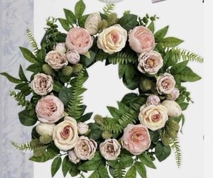 lot 6341 image: My Texas House 22 Easter Wreath Pink Floral Speckled Eggs - Retail $84