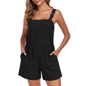 lot 7340 image: KateModa Womens Short Overalls Adjustable Strap Drawstring Waist Sleeveless Shorts Jumpsuits Summer Beach Vacation Jumpers Black S