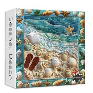 lot 7344 image: Sewing Beach 1000 Piece Puzzle for Adults, PICKFORU Colorful Coastal Jigsaw Puzzles Ocean Seashells, Hard Difficult Quilt Sea Scene Theme as Wall Decor