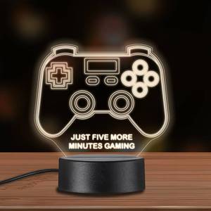 lot 7348 image: Werncy Gift for Gamers JUST Five More Minutes Gaming Fun 3D Game Controller Light Sign, Birthday, Christmas Light Suitable for Gamers Desktop Decoration Gift