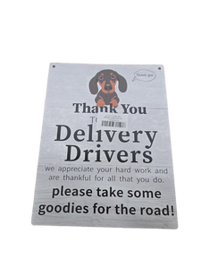 lot 7389 image: Delivery Driver Thank You Sign with Dachshund