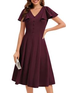 lot 7395 image: Bbonlinedress Burgundy Cocktail Dress for Women Vintage Wedding Guest Tea Length Church Mother of The Bride 50s Dress Burgundy M