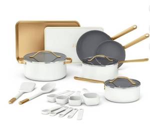 lot 15520 image: Beautiful 21-Piece Ceramic Cookware Set - White Icing Collection - Retail $89