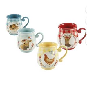 lot 15522 image: Pioneer Woman Gingham Stoneware Mug Set&nbsp
