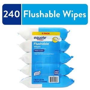 lot 15529 image: Equate Flushable Wet Wipes  Fresh Scent  240 Wipes (5 Pack)  Compare to Cottonelle