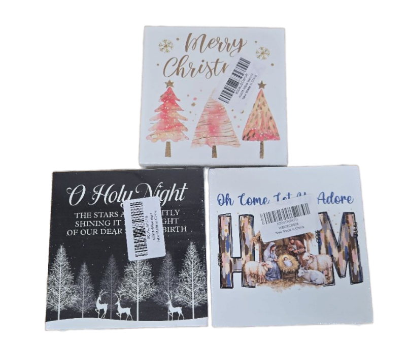 lot 9554 image: CHRISTMAS SIGNS- Wall Decor, 3 Count 5x5