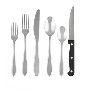 lot 6357 image: Cambridge Piccante Mirror 36-Piece Stainless Steel Flatware Set with Steak Knives (Service for 6