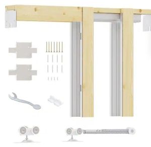 lot 6389 image: 18 in. to 36 in. x 80 in. Universal Aluminum Pocket Door Frame with Hardware Kit and Soft Close - Retail $117