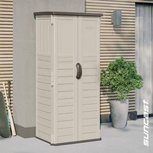 lot 6392 image: Suncast BMS1250 Resin  Vertical Storage Shed  22 Cubic feet Capacity - Retail $216
