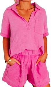 lot 7417 image: Dokotoo Womens Two Piece Outfits V Neck Short Sleeve Shirts and High Waist Shorts Lounge Sets Large&nbsp