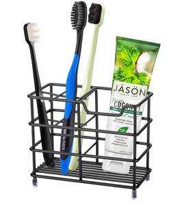 lot 7458 image: Urbanstrive 304 Stainless Steel Bathroom Toothbrush Holder Toothpaste Holder Stand Bathroom Accessories Organizer (Black, Small)