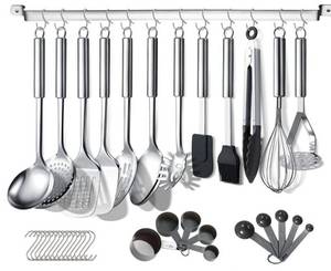 lot 10526 image: ReaNea Kitchen Utensils Set 37 Pieces, Stainless Steel Cooking Utensils Set, Kitchen Gadgets Cookwarewith Hooks For Hanging Kitchen Tool Set