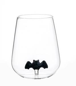lot 10529 image: Way to Celebrate Halloween Stemless Wine Glass with Bat, Set of 2