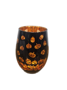 lot 10530 image: Halloween Pumpkin Pattern Glass Candle HolderWine Glass&nbsp