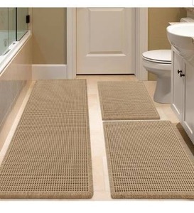 lot 15561 image: Waffle Bath Mat Set, Non-Slip Bathroom Mats, Utra Absorbent, 3 Pieces (73x24  37x23  30x18)