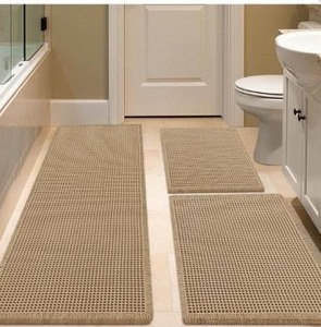 lot 15563 image: Waffle Bath Mat Set, Non-Slip Bathroom Mats, Utra Absorbent, 3 Pieces (73x24  37x23  30x18)&nbsp