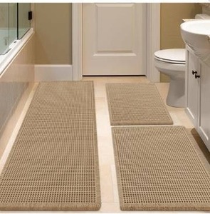 lot 15564 image: Waffle Bath Mat Set, Non-Slip Bathroom Mats, Utra Absorbent, 3 Pieces (73x24  37x23  30x18)&nbsp