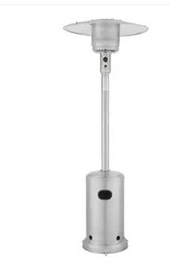 lot 16895 image: Hampton Bay48000 BTU Stainless Steel Propane Standing Patio Heater with Wheels - Retail $159