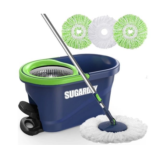 lot 4234 image: SUGARDAY Spin Mop and Bucket with Wringer Set for Floors Cleaning Heavy duty System, Green