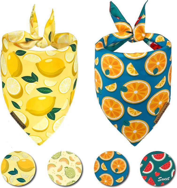 lot 9534 image: 3 Count of Cute Fruit Dog Bandanas 2 Pack, 4 Patterns Watermelon Lemon Orange Melon, Summer Dog Bibs for Large and XL Breed, Reversible Boy and Girl Pet Scarf (Small) (6 Bandanas)