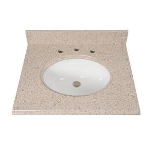 lot 6404 image: 25 in. W x 22 in D Granite White Round Single Sink Vanity Top in Beige (DAMAGED) - Retail $183
